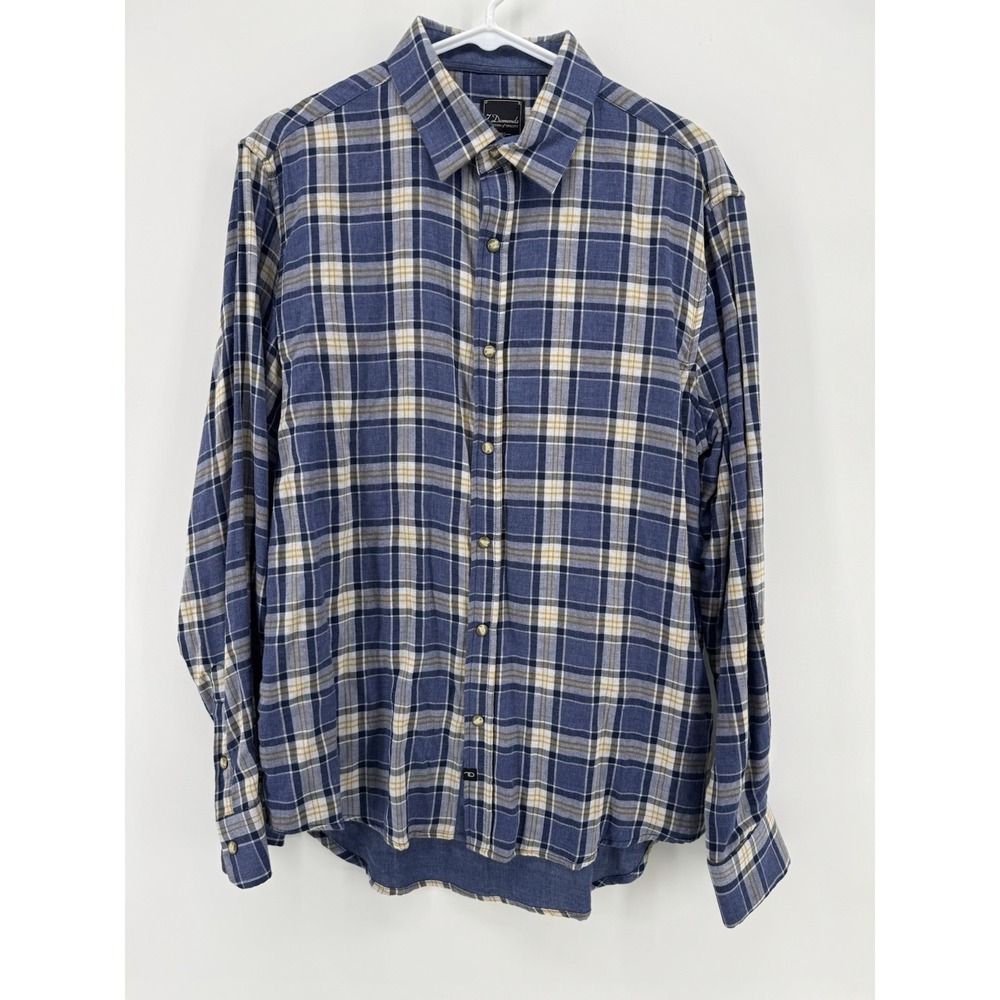 7 Diamonds Western Shirt Men's Blue Plaid Long Sleeve Pearl Snap Cowboy Sz‎ M